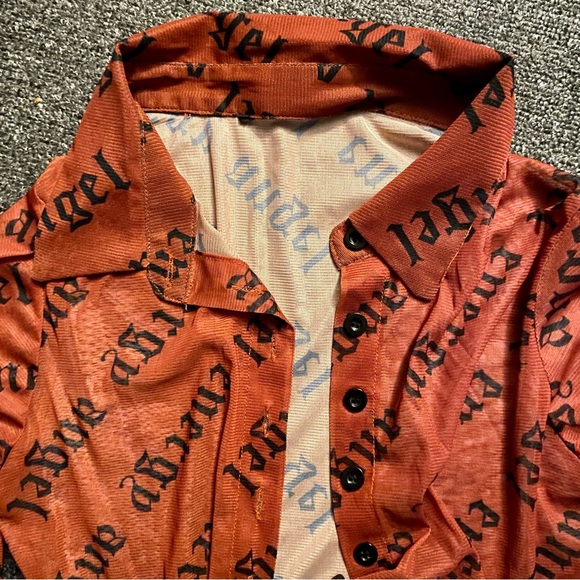 NEW: Orange Mesh “Angel Energy” Button Up Shirt - Picture 5 of 5